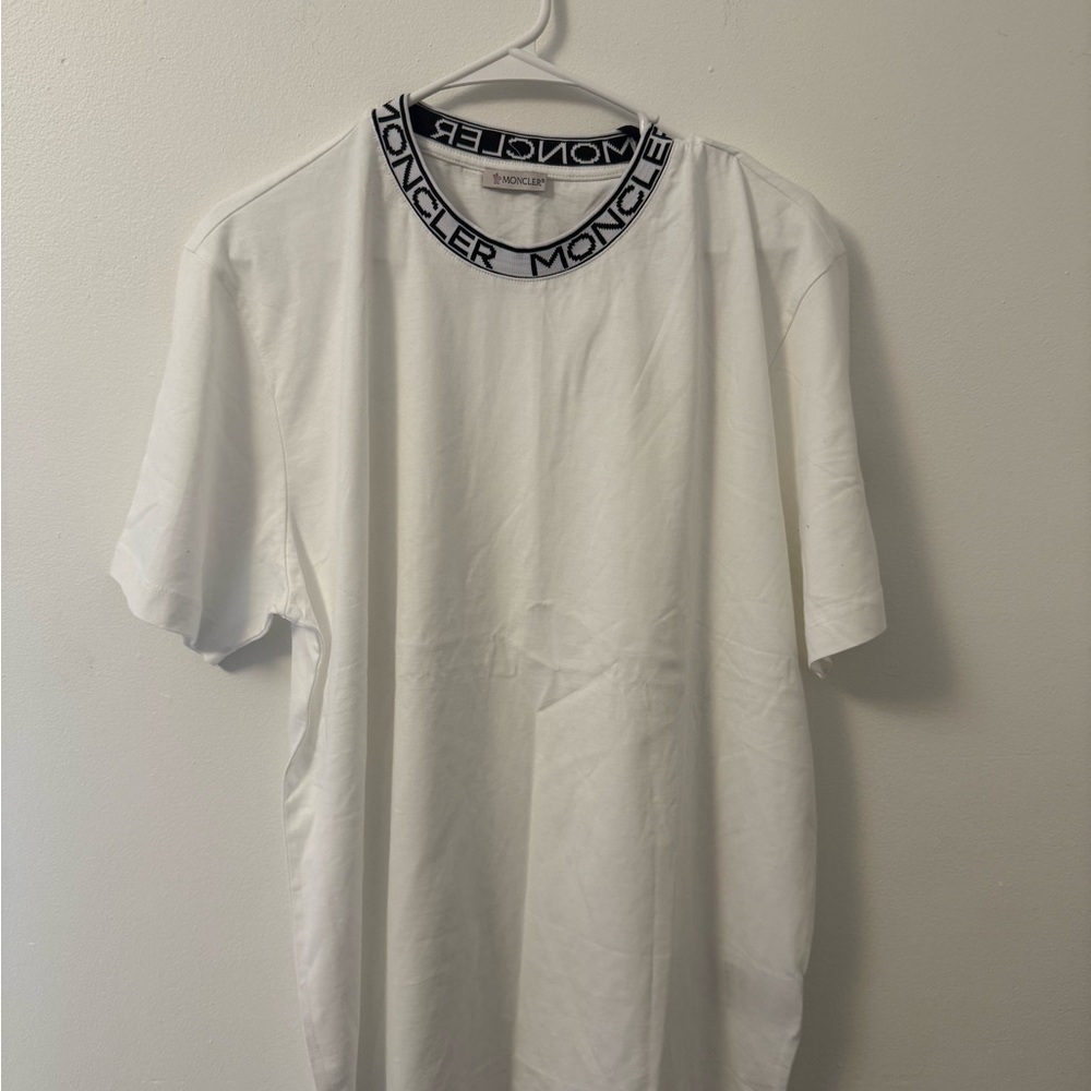 Moncler White Tee with Logo Collar